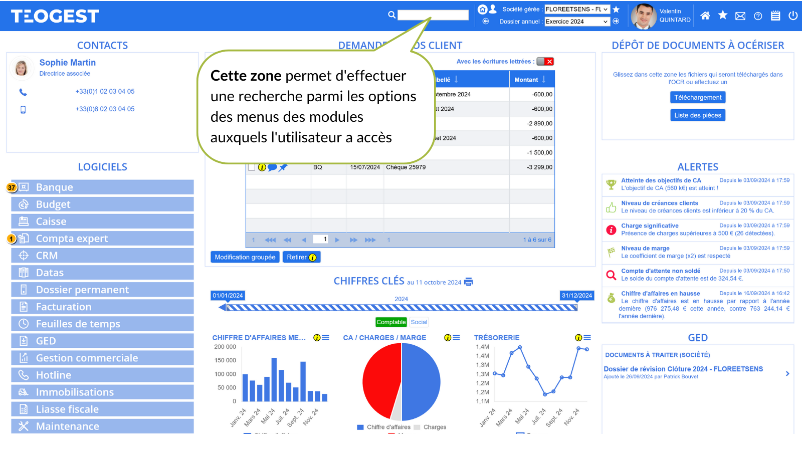 Detail de la barre dentete  la zone de recherche dans les menus